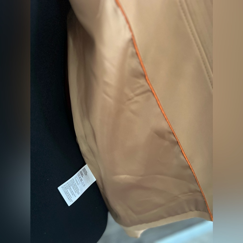 H&M‎ Jacket Salehm Tan Zippered Coat With Gold Button blazer jacket S size 4 - Picture 6 of 10